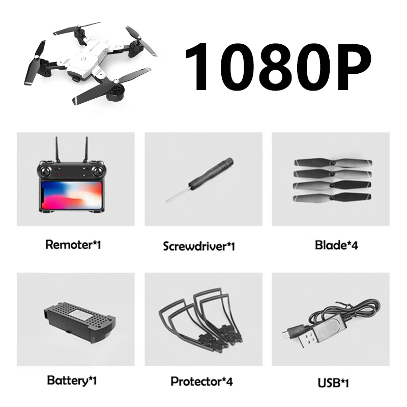 WH 1080P Global Drone FPV Drone 4K с широкоугольной WiFi камерой HD RC вертолет Дрон Квадрокоптер VS VISUO XS809HW XS816 M70 E58 E520 - Цвет: WH 1080P