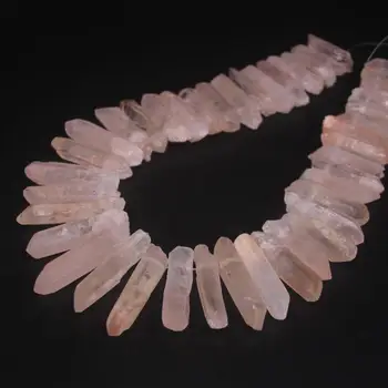 

8-10X30-48mm Natural Top Drilled Raw Pink Crystal Gems Stone Lace Loose Beads 15"
