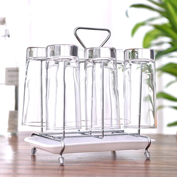 

6 Cells Cup Storage Rack Glass Cup Drain Holders with Tray Upside Water Mug Drying Organizer Portable Kitchen Bar Organization