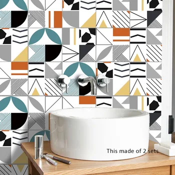 

10pcs Geometric Colorful Tile Wall Sticker Self-adhesive PVC Oil-proof Waterproof for Home Living Room Bedroom Kitchen Bathroom