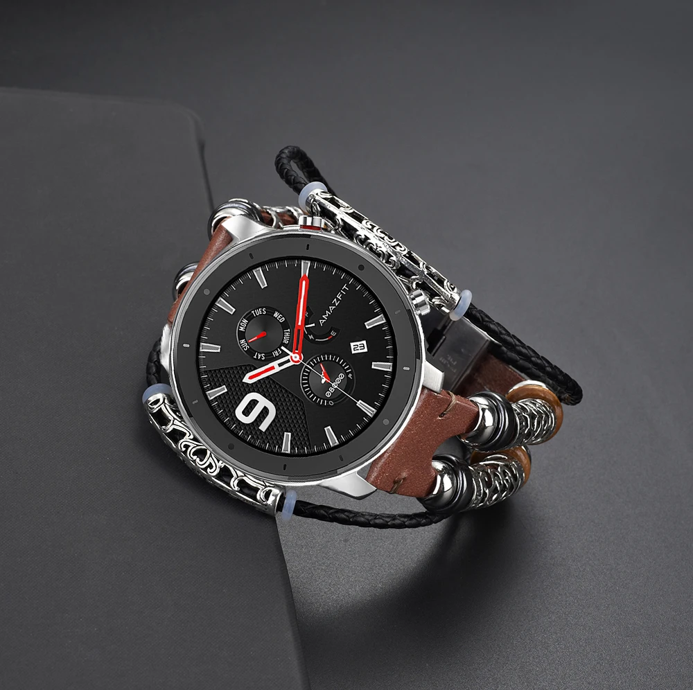 UEBN 20 мм 22 мм для samsung gear S2 S3 кожаный Ретро ремешок DIY браслет для Huami ремень Amazfit GTS/GTR 42 мм 47 мм/Bip Ремешки для наручных часов