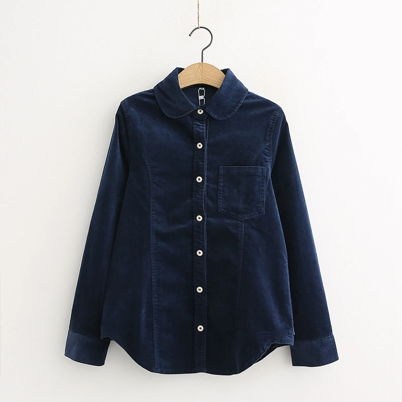 

2020 Autumn Cotton Blazer Vintage Corduroy Shirt Green Slim Women Shirts Long-sleeved Ladies Thick Red Soft Blouse