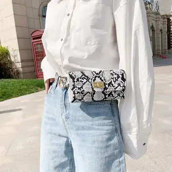

New Fashion Handbags Classic Delicate Texture Women Snake Print Fanny Chest Pack PU Leather Waist Pouch Shoulder Messenger Bag