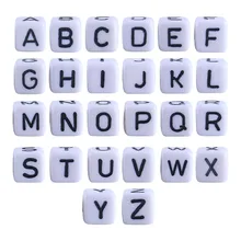 Perles de dentition en acrylique pour bébé, 10mm, 100 pièces/lot, carrées, Alphabet anglais, pour sucette, chaîne, collier, accessoires sans BPA