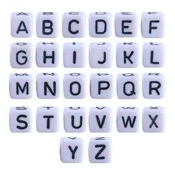 10mm 100pc/lot Baby Square Acrylic English Alphabet Beads Teething Loose Bead for Pacifier Chain Necklace Accessories BPA Free