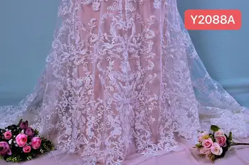 

special pattern newest style embroidery tulle mesh lace fabric with full beads sequins JOY-3325for wedding dress