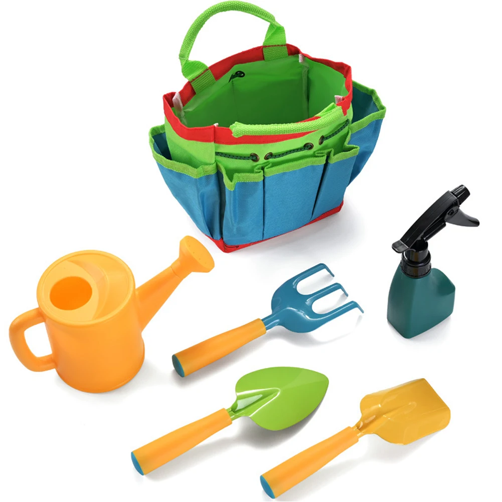 6pcs Rake Play Sand Garden Tools Kit Children Kids Portable Outdoor Plastic Beach Game With Carrying Bag Summer Watering Kettle