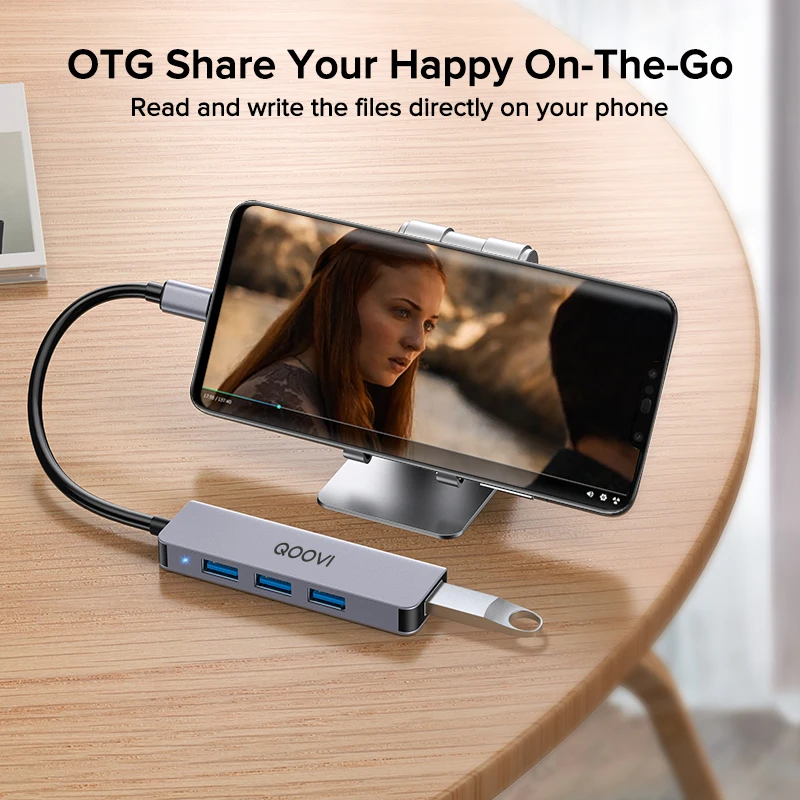 QOOVI Hub USB-C Adattatore 4 in 1 da Tipo C a USB 3.0 per MacBook iPad Huawei OTG - Image 3