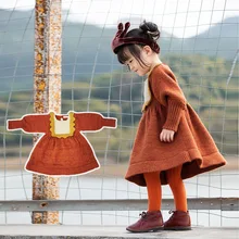 Robe de princesse à manches longues pour filles, vêtements d'automne tricotés à col rond pour enfants