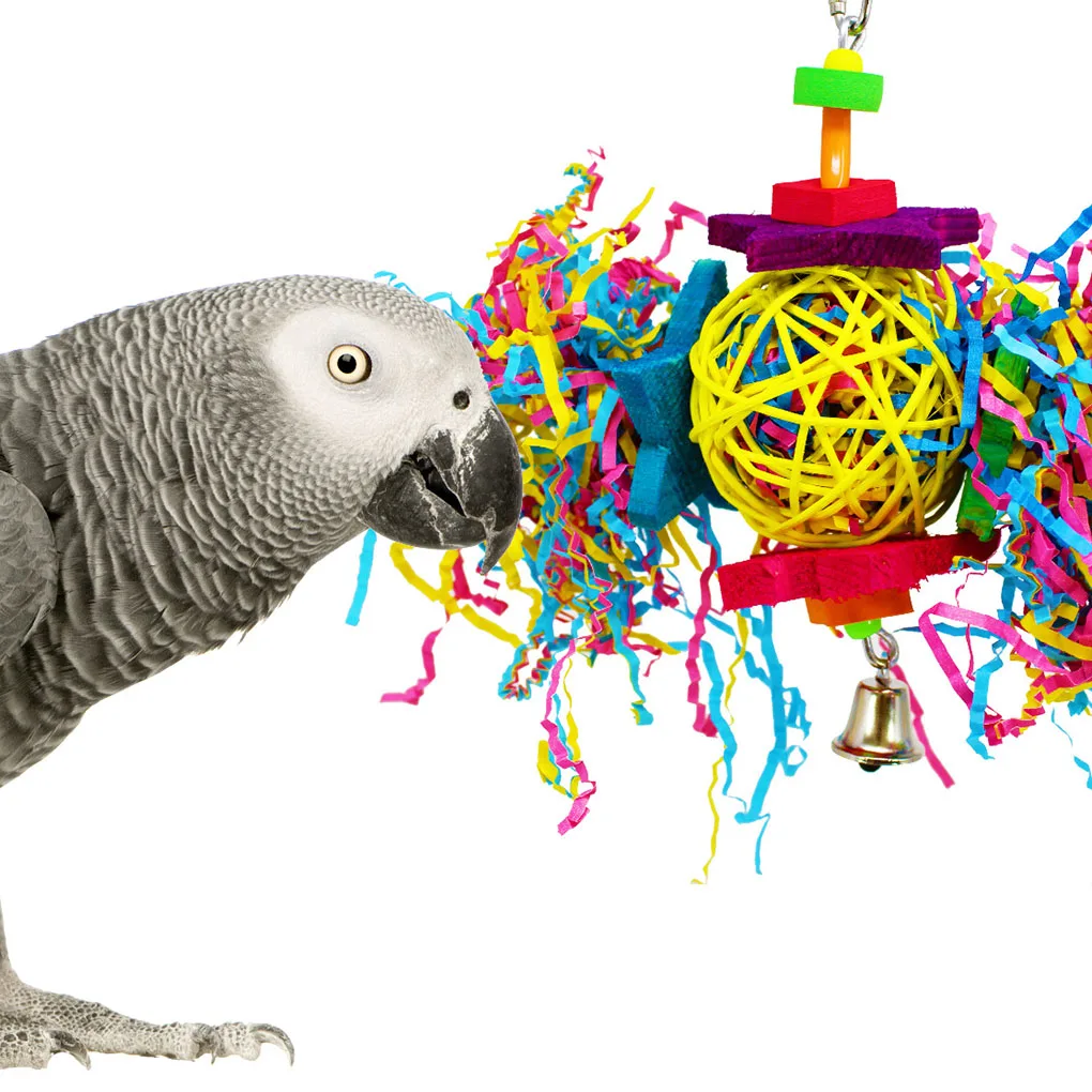 Bird Colorful Knots Block Chewing Toys Hanging Swing Cage Bird Entertaining Blocks Tearing Bite Toy