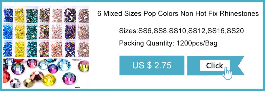 Pop Mix 6 sizes 6 Cell Box Crystal Glue on Non Hot fix Rhinestones