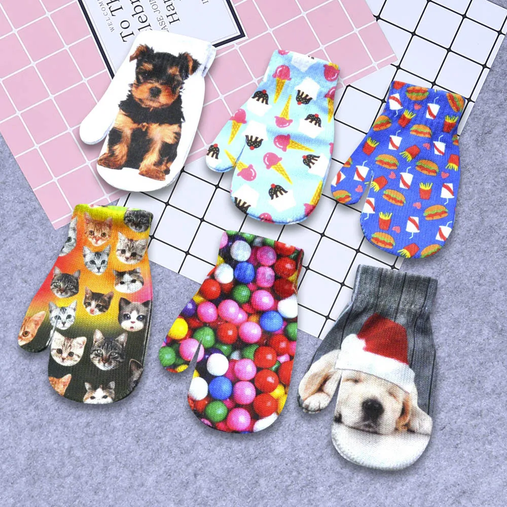 

Winter Gloves Children Kids Cut Winter Warm 3D Animal Print Pet Cute Gloves Fashion Gloves Guantes 8W2