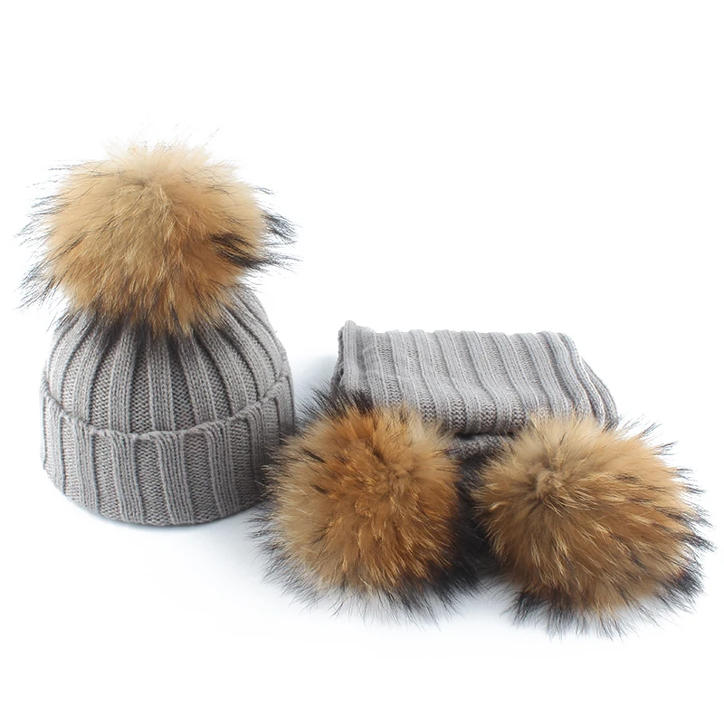 Gorro con pompón de pelo grande para niños bufanda punto cálido, gorro de invierno, 2022|raccoon fur hats|fur hatfashion hat - AliExpress