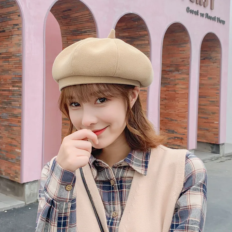 

Hut Damen New Beret Women's Autumn and Winter Retro British Wild Pure Color Wool Chapeau Femme Boinas Para Mujer Kapelusz Gorras