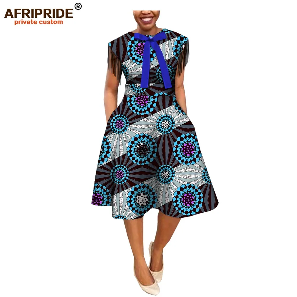 Летнее платье трапециевидной формы для женщин AFRIPRIDE короткий рукав с кисточками до колена Повседневный воск для женщин платье с бантом украшение A1825050 - Цвет: 324X