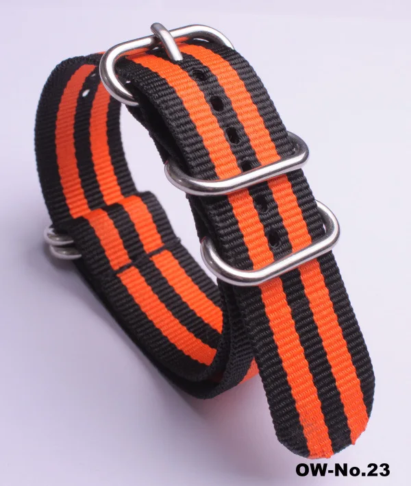 3 Black 2 Orange Нейлоновый ремешок для часов 18 мм, 20 мм, 22 мм, 24 мм, часы Starp для натовских армейских спортивных часов ZULU, аксессуары для часов, серебряное кольцо, пряжка, браслет - Цвет ремешка: 3 Black 2 Orange
