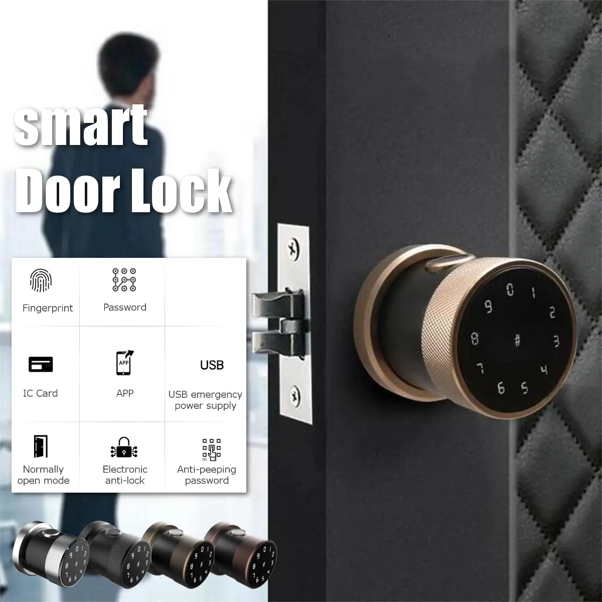 

Smart Digital Door Lock Battery Powered Touch Fingerprint Password Latch Lock Card Kit Home Office Access Control Electric Lock