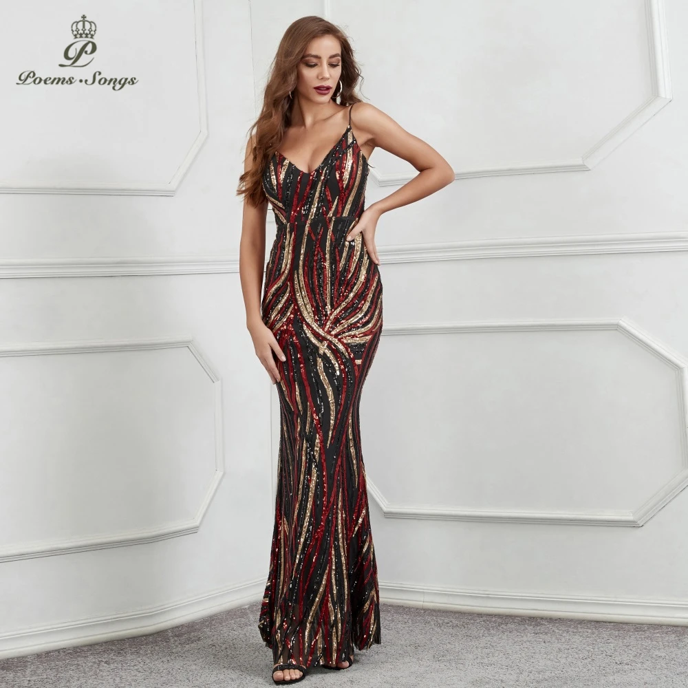 New style Evening Dress prom gowns Formal Party dress sexy strap vestidos de festa Backless Elegant Sequin robe longue