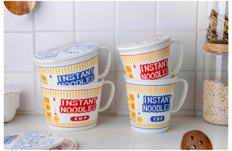 Large Home Creative Ramen Bowl With Lid Large Student Dormitory Noodle Bowl Japanese Creative Ceramic Cup Instant Noodle Bowl