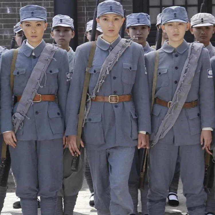 

Adult Eighth Route Army Costume hong jun fu New Fourth Army Eighth Route Army Military Uniform Cotton Linen Coarse Cloth Film An