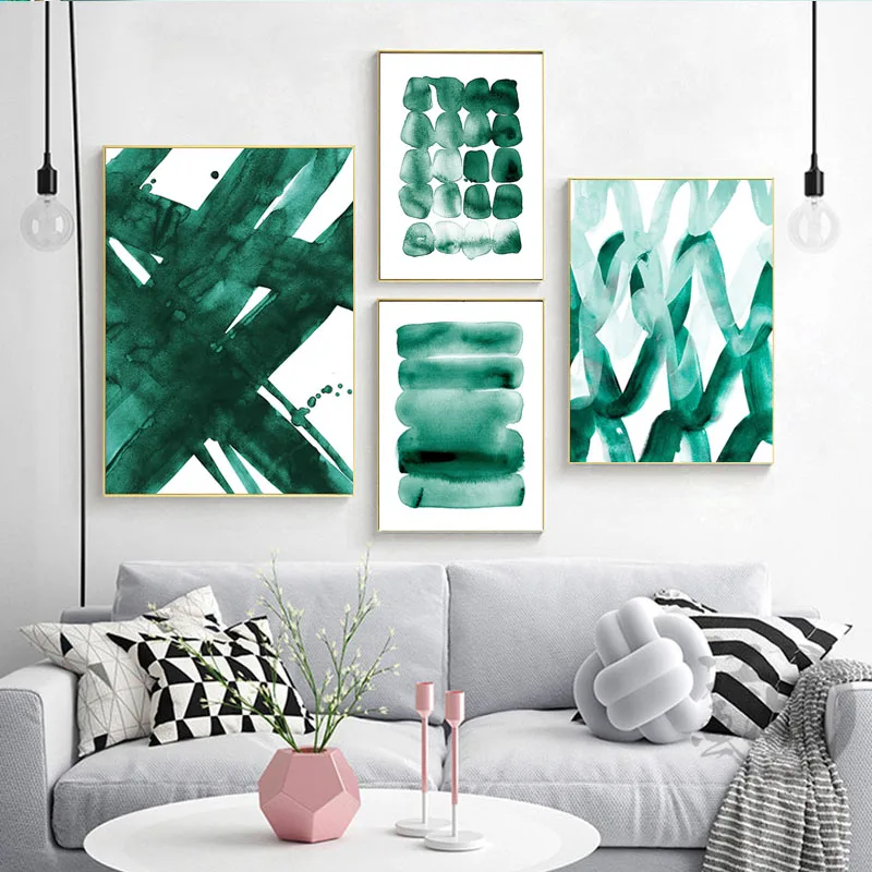 Abstract Poster Teal Green Wall Art Pictures Living Room Decor Emerald