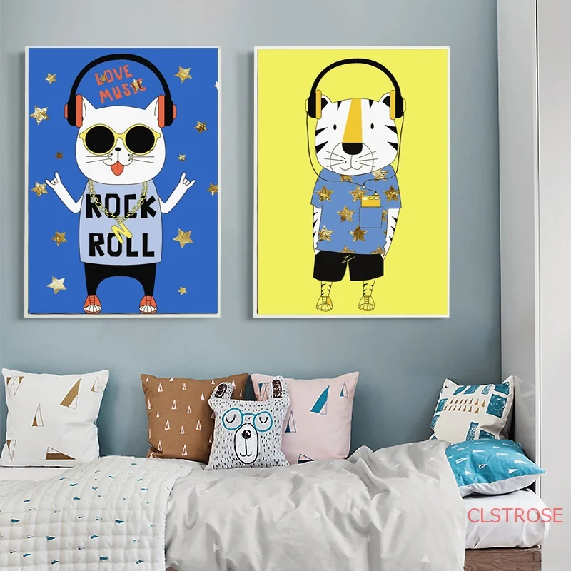 Nordic Fashion Animal Poster Cute Dog Cat Tiger Canvas Painting Modular Wall Art Pictures For Children Room Nursery Decoration