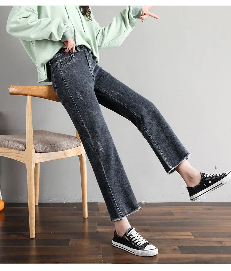 Новинка 2020 женские прямые джинсовые брюки с широкими штанинами модель 078 # на