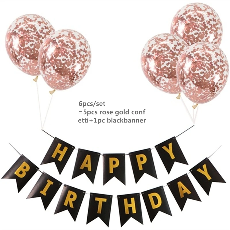 Розовое золото с днем рождения баннер воздушные шары с конфетти цвета розовое золото гелиевые шары Дети День Рождения Декор для душа