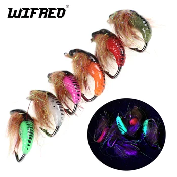 

Wifreo 4PCS #6 Caddis Pupa Nymph Fly Trout Grayling Steelhead Fishing Bait Lure Ice Fishing Hook Baits UV Beadhead Pupa