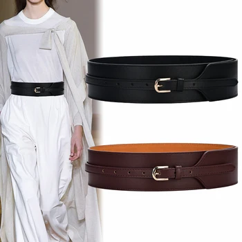 

Fashion women real leather belt super wide Genuine Leather soft knot design cow belt cowhide leather gold pin buckle belts women