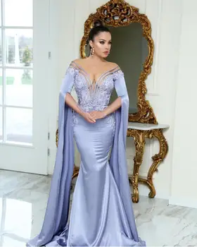 

YiMinpwp Illusion Mermaid Evening Dresses Sheer Neck Long Sleeve Sweep Train Appliques Formal Prom Party Gowns vestidos de noche
