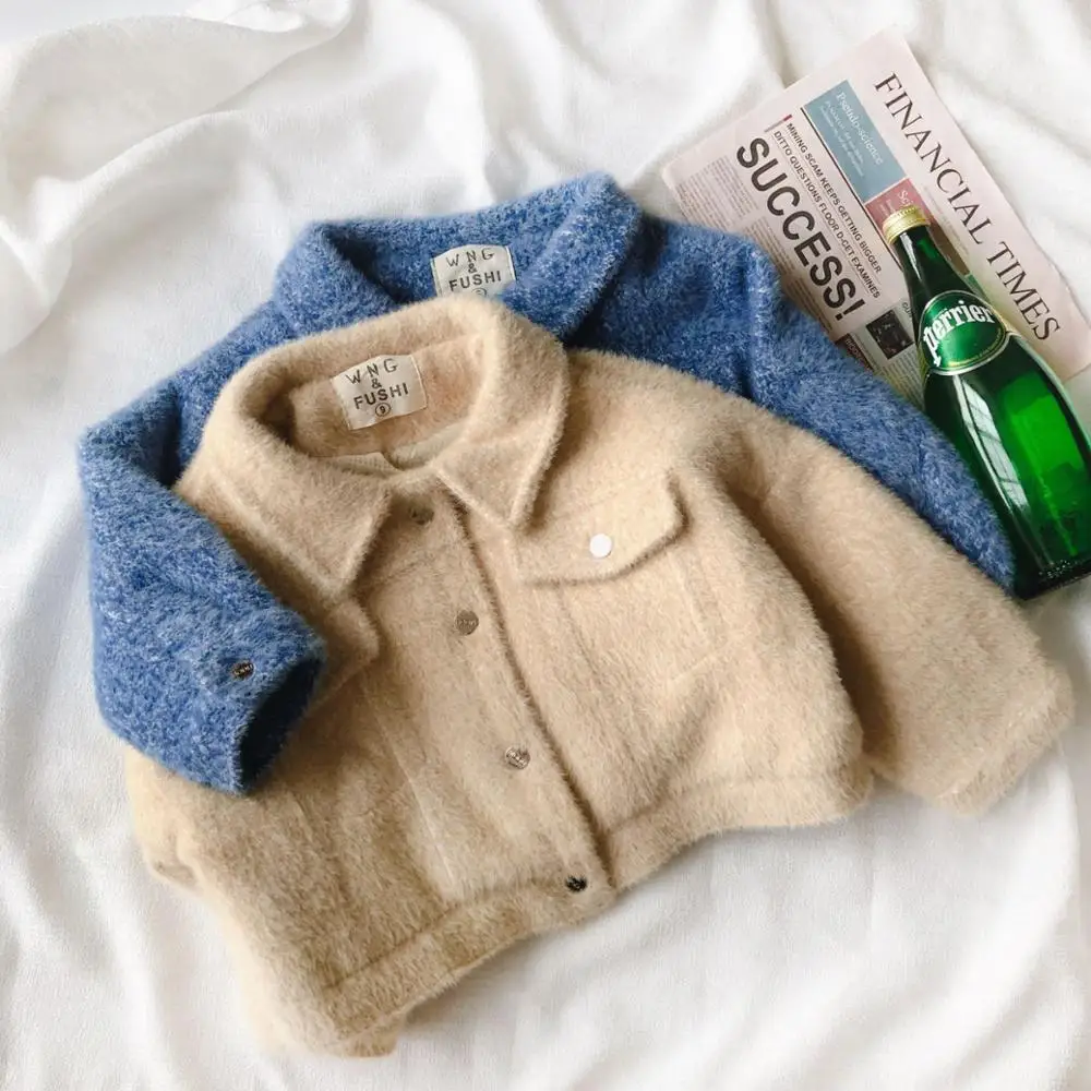 Korea Style Girls Boys Fur Thicken Coat Winter Fashion Baby Boys Jacket Toddler Kids Clothes 0-5 Years