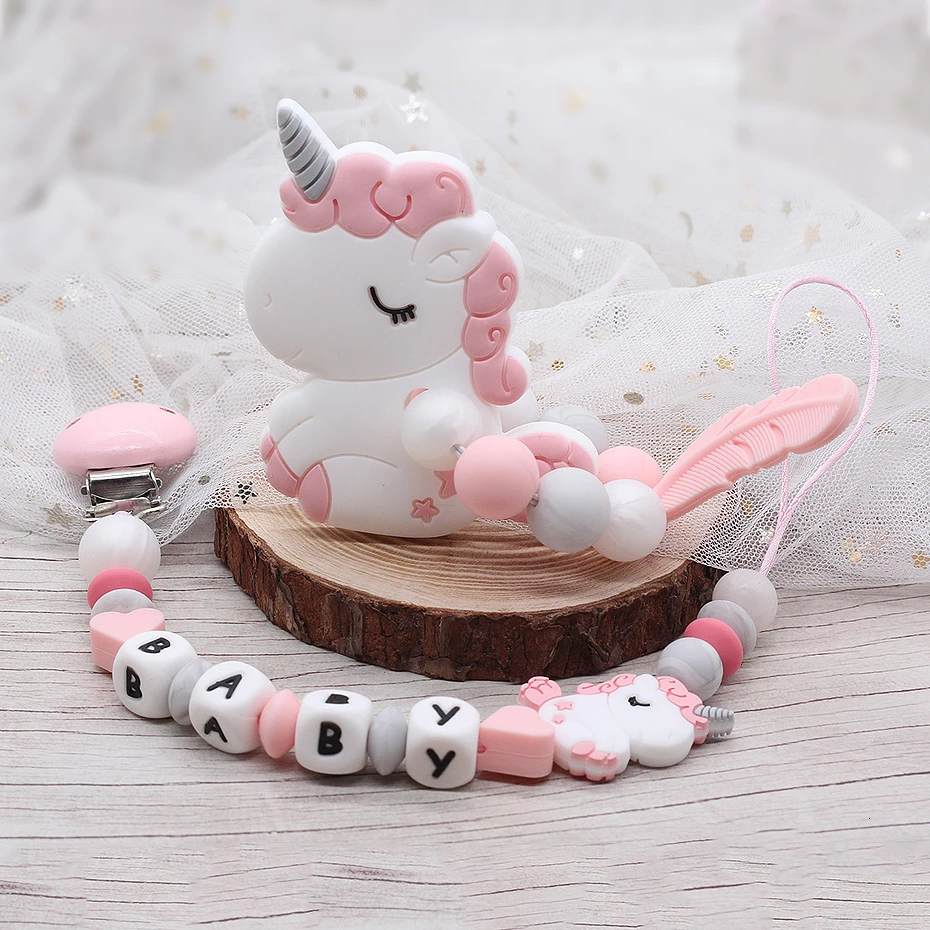 

Personalized name Baby Pacifier Clip cute horse silicone pacifier chain Pacifier Clip baby gift dummy clip