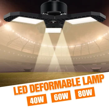 

E27 LED Foldable Garage Light 40W 60W 80W LED Deformable Lamp E26 LED Ceiling Lights for Indoor Parking Square 85-265V LED Bulb