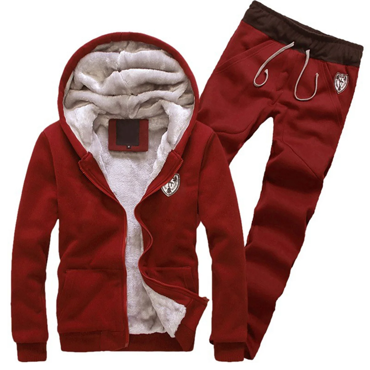 Толстые теплые спортивные костюмы для Мужская мода теплые бархатные Для мужчин; толстовка с капюшоном; комплект мужской спортивной одежды зимняя коллекция серый оттенок красные, черные 3XL куртка+ брюки для девочек
