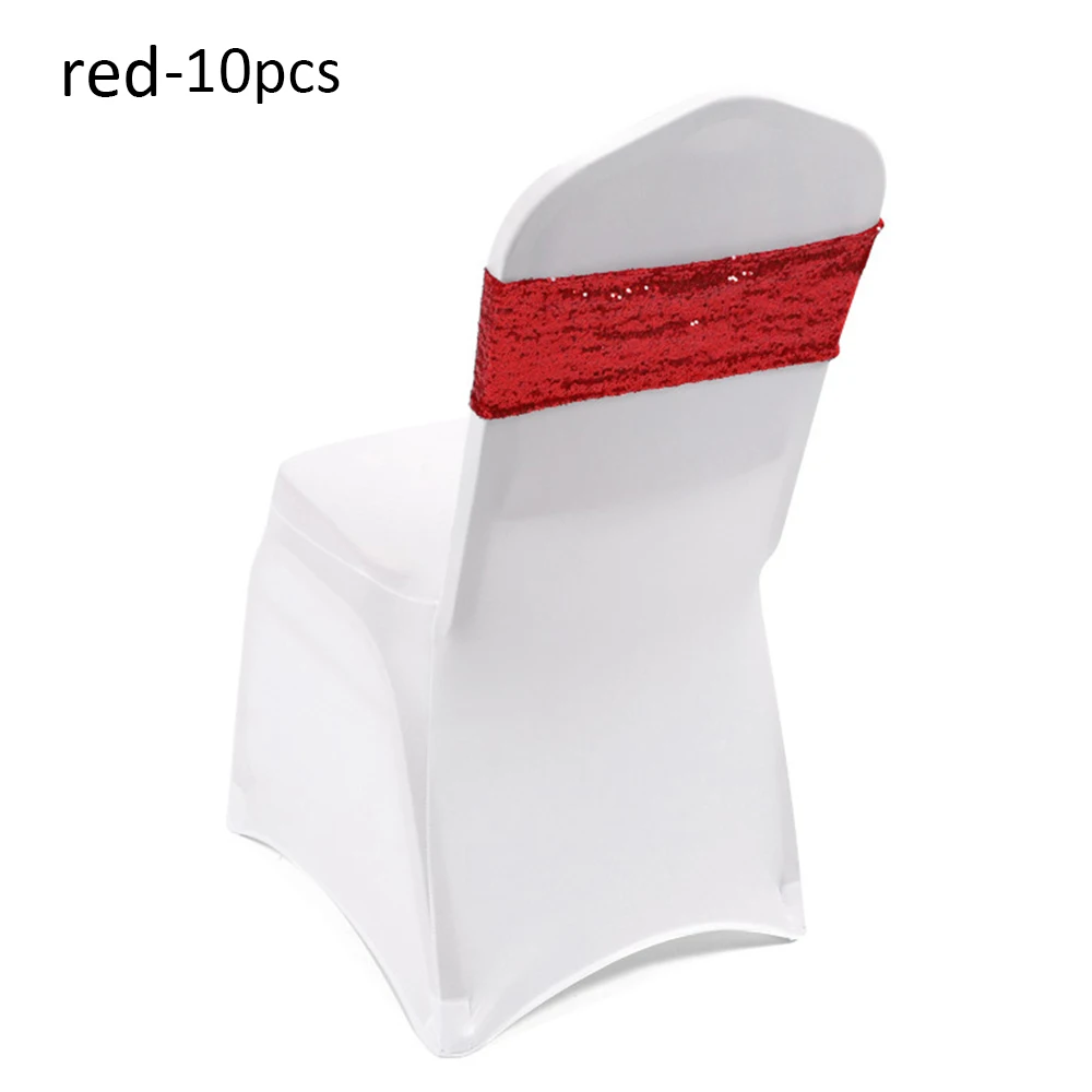 red 10 pcs 10 шт./лот, роскошный эластичный пояс для стула с блестками, галстук-бабочка, лента для стула, свадебное украшение, домашний банкетный стол в гостинице, декор 35*15 см - Цвет: red 10 pcs