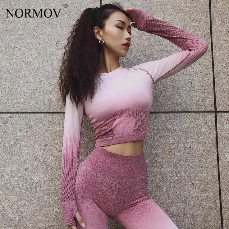 Женский бесшовный костюм NORMOV спортивный с градиентом из 2 предметов одежда для
