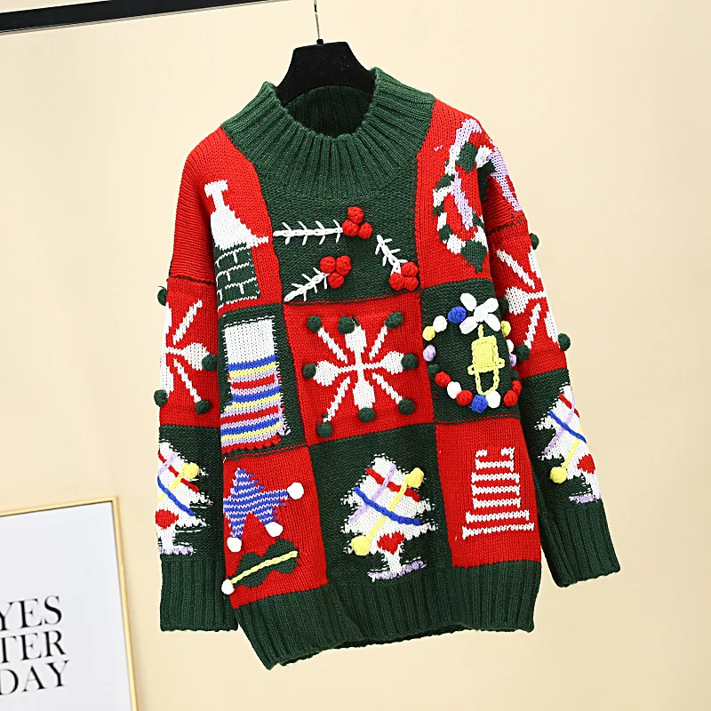 ^*Best Offers Christmas sweater female autumn new red sweater in the long section thickening heavy work Thai tide brand sweater turtleneck
