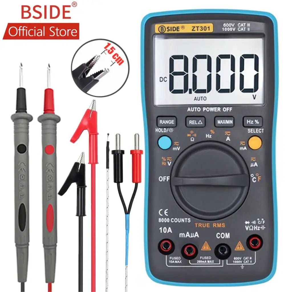 BSIDE ZT302 Цифровой мультиметр 8000 9999 отсчетов True RMS Многофункциональный AC/DC напряжение Температура Емкость Тестер DMM