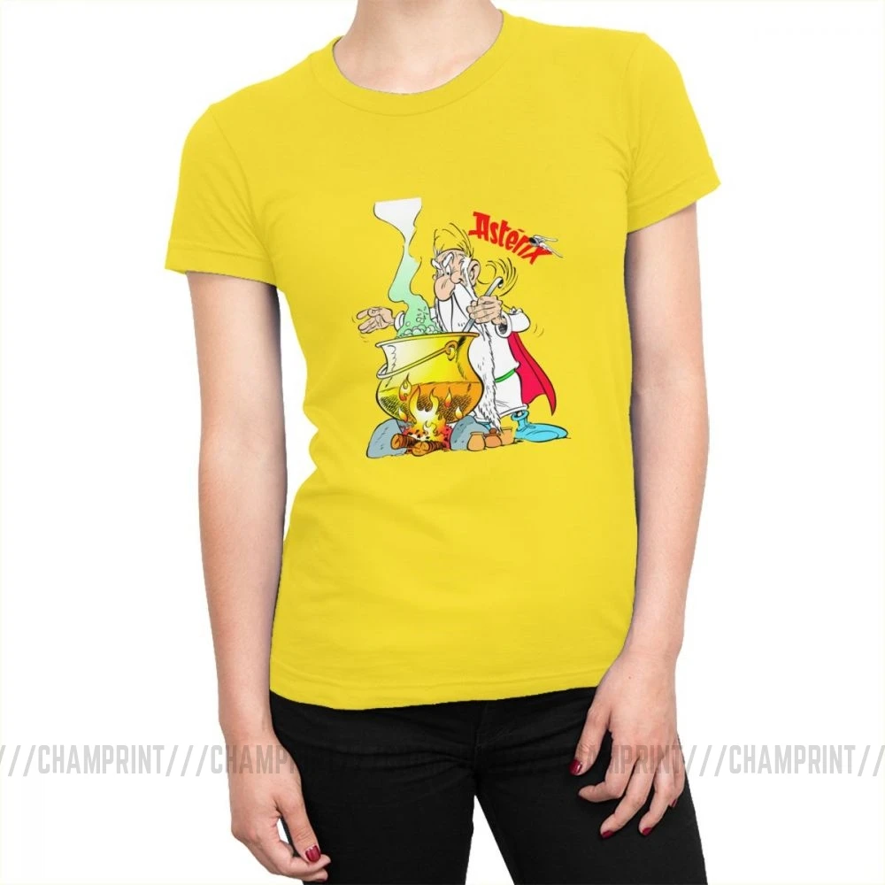 Астерикс и Обеликс женская футболка Panoramix Getafix Asterix Comics футболка Топы Harajuku футболки для женщин Винтажная одежда - Цвет: Цвет: желтый