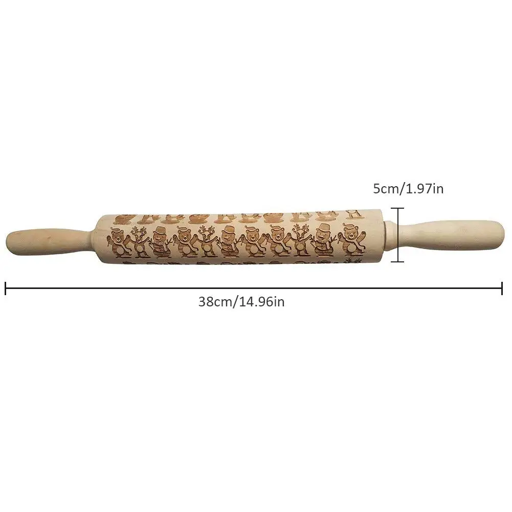 Rolling Pin Christmas Snowman Bear Deer Laser Engraving Rolling Pin Embossing Baking Biscuit Dough Kitchen Tools