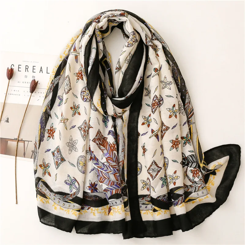 

Женские хлопковые длинные блестящие шарфы, мягкие шарфы на голову из полиэстера, блестящие весенние шарфы с геометрическим принтом и бахромой