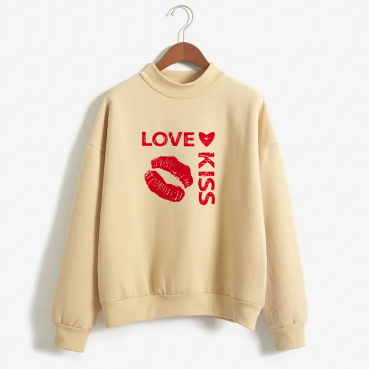 Женские повседневные толстовки ярких цветов с принтом Love Kiss, с капюшоном, с длинным рукавом, флисовый Топ, оверсайз, свитшоты, уличная