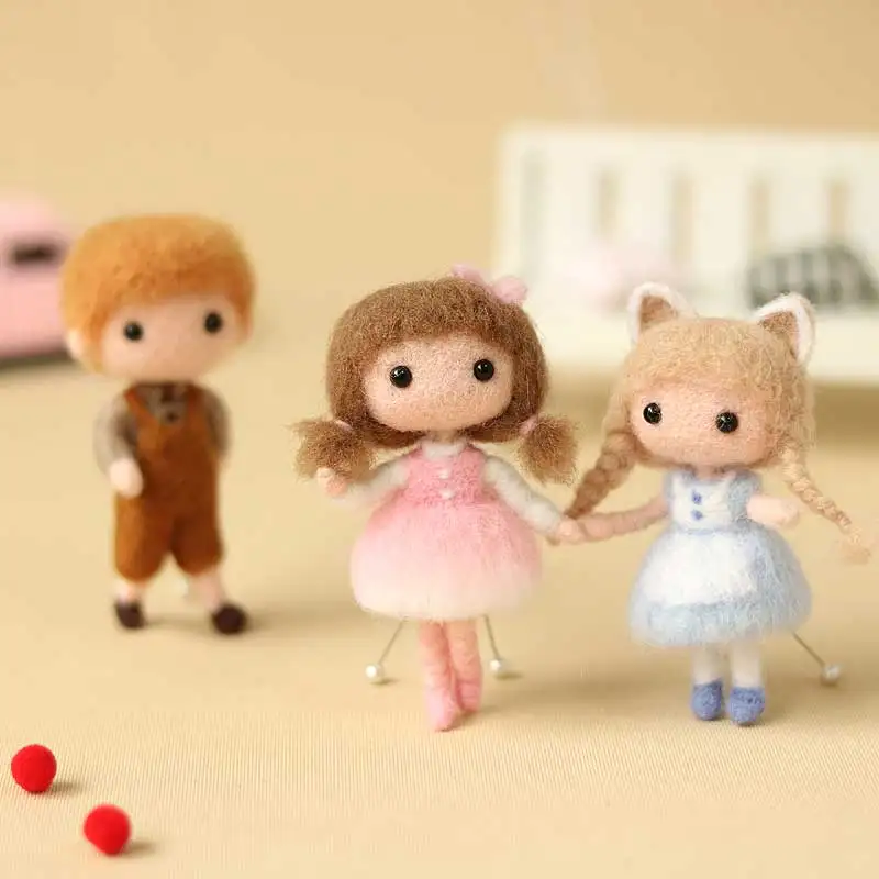 Non finished Boy and Girls Felt Doll Toy Wool Needle felting kits package Handmade DIY at home classic artwork gift for her