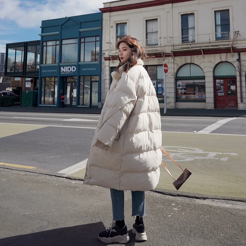 

2019 New Style INS Cotton-padded Clothes Student Korean-style Loose Cotton Coat Fur Collar Mid-length Winter Cotton-padded Jacke