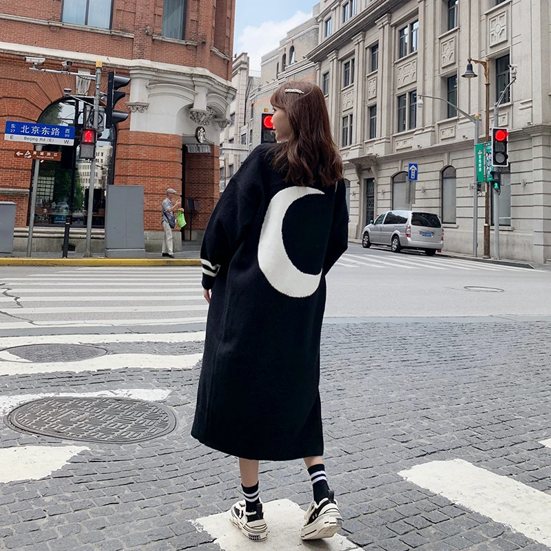 Женский Длинный Повседневный вязаный Тренч женский открытый плащ с рисунком