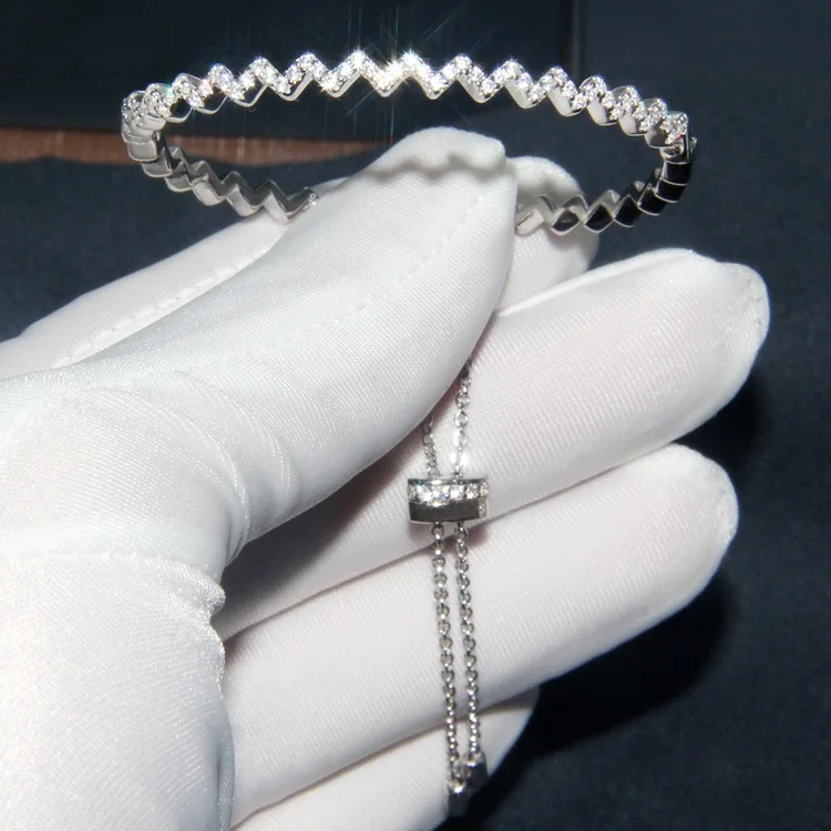 Fashion Ocean Wave Bracelet romantic Rhinestones Ladder bangle for couples Chain Link Wave charm Bracelet silver 925 jewelry