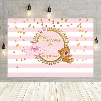 

Avezano Child Girl Princess Dress Bear Gold Dot PinK Party Decor Banner Baby Shower Backdrop Photo Background Custom Studio