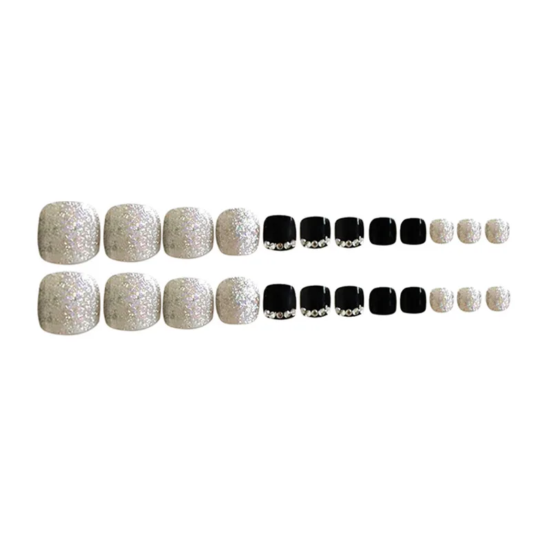 Nusx 24 Pcs Set 3D False Toe Full Cover Nail Tips With Glue Lady Girl Black 2