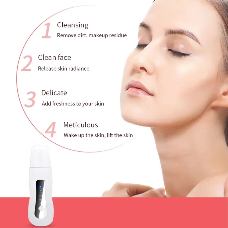 

Rechargeable Ultrasonic Face Skin Scrubber Facial Cleaner Peeling Vibration Blackhead Removal Exfoliating Pore Cleaner Tools